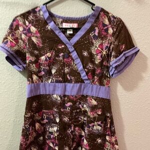 Butterfly Print scrub top - Brown and Purple
